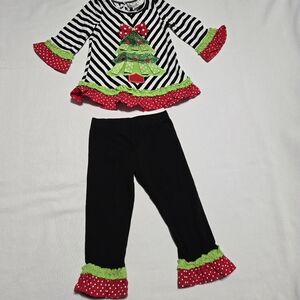 Rare Editions Toddler Girl Christmas Tree Holiday Striped Polka Dot Set sz 2T